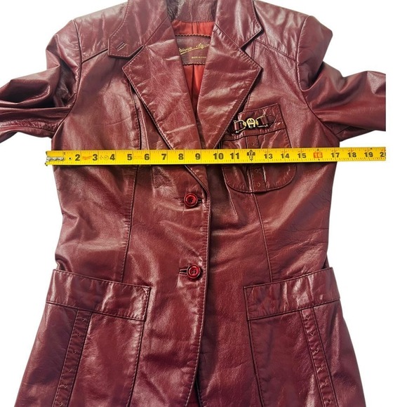 Vintage 70s Etienne Aigner Burgundy Wine Red Leather Blazer Jacket Size 10 Retro - Picture 4 of 12